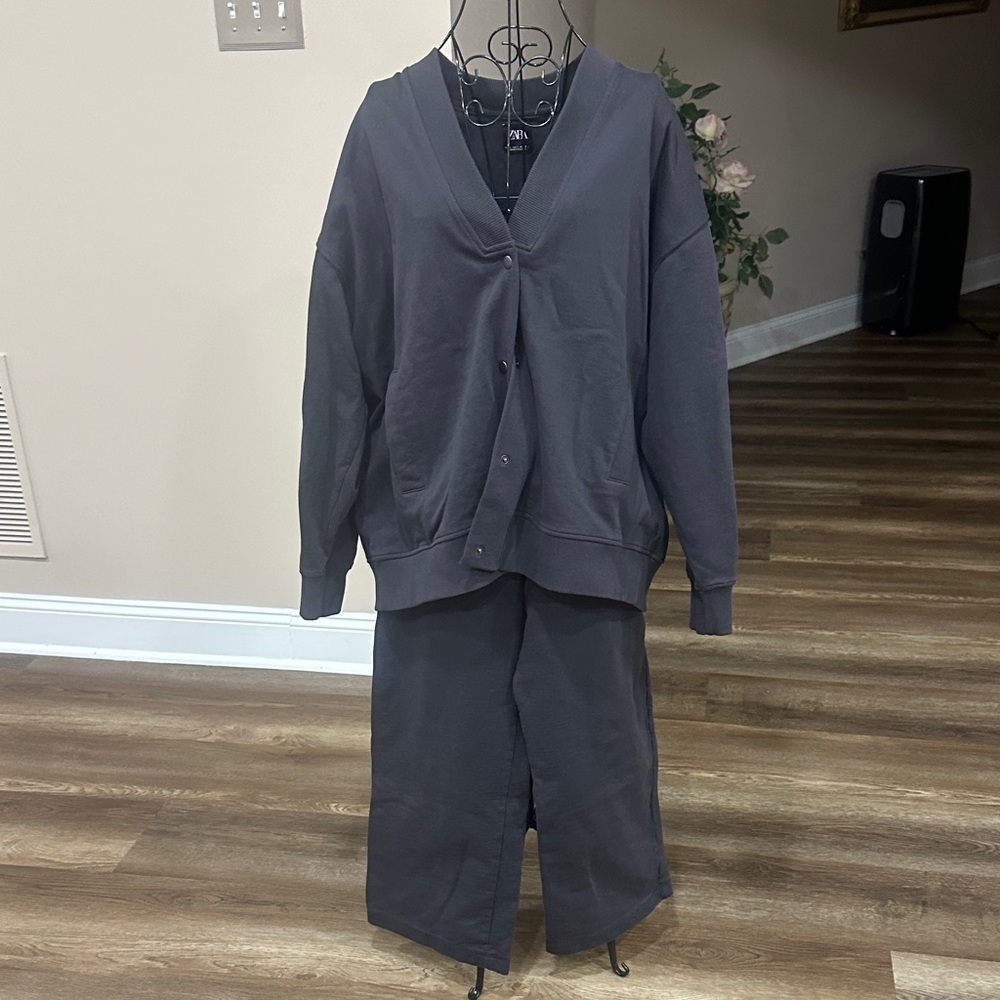 Zara Charcoal Gray Cardigan and Skirt Set